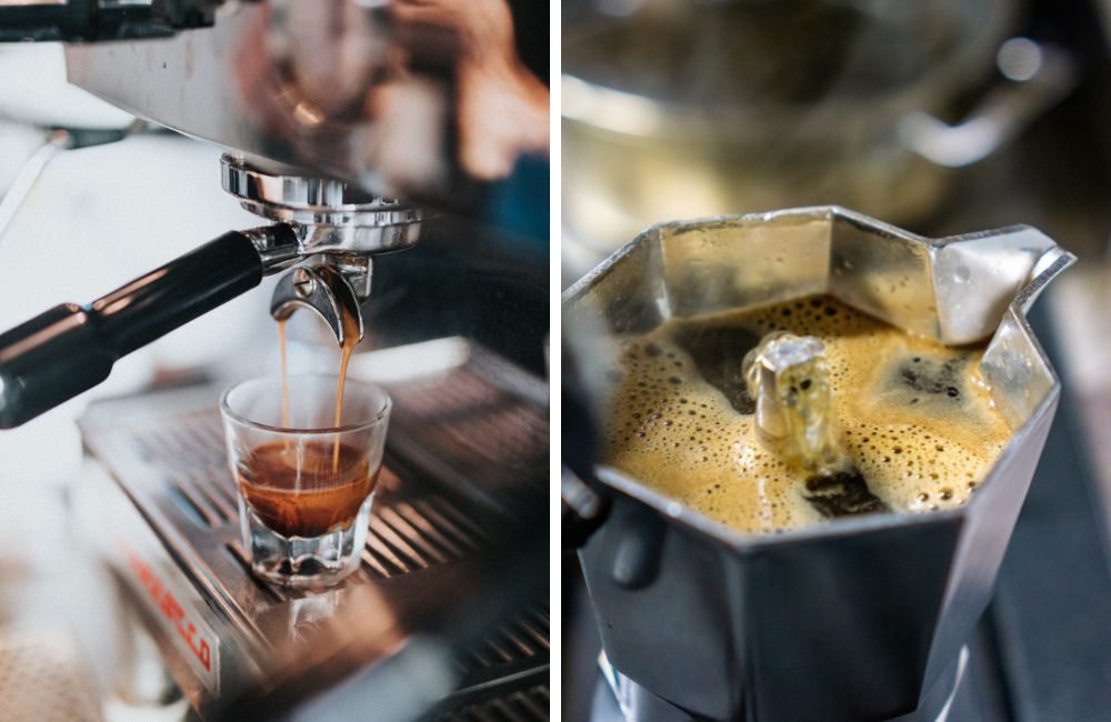 Un espresso y un moca italiana haciendo café para crear 5 recetas de café en verano