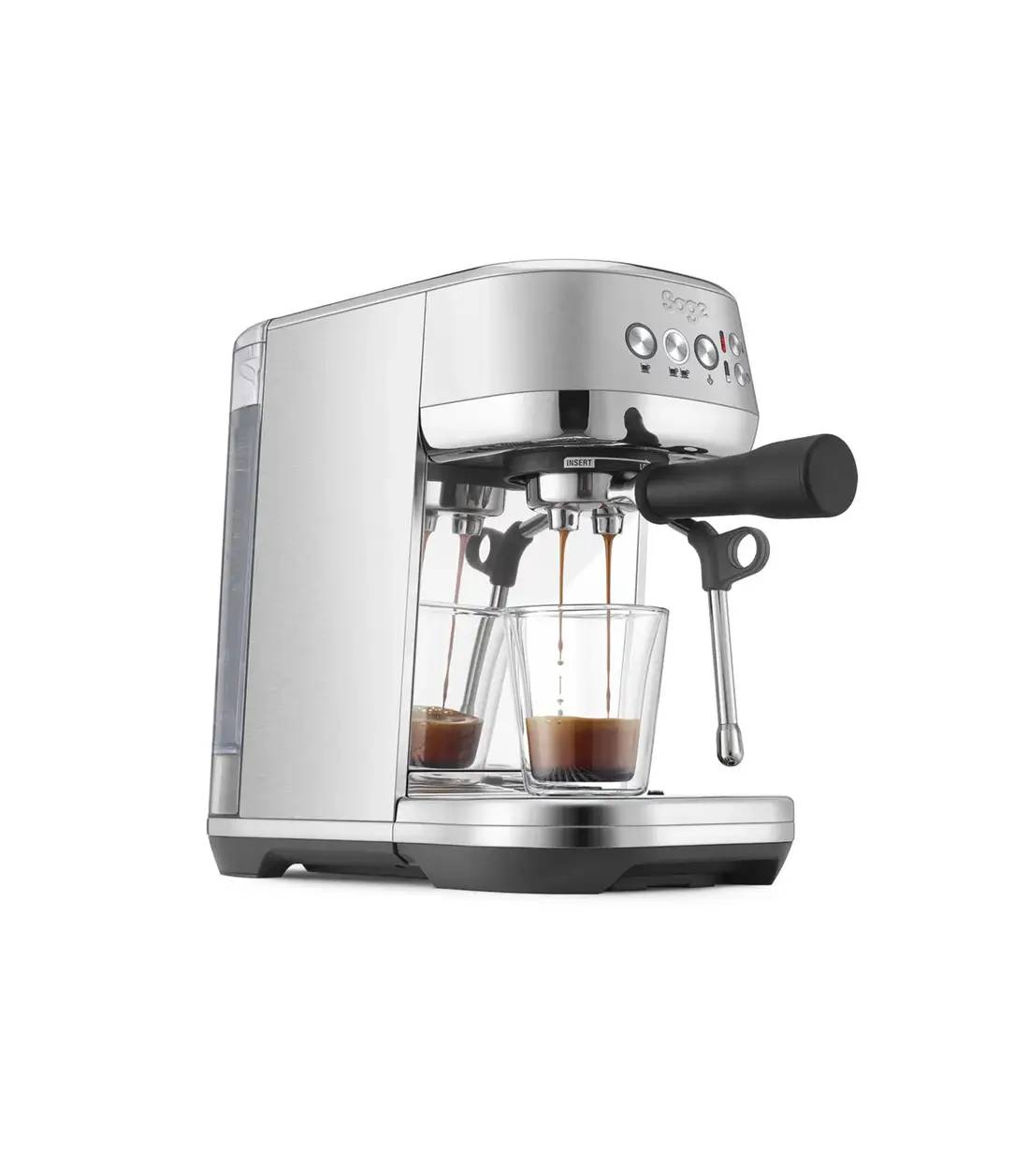 Café espresso con cafetera sage bambino plus plateada