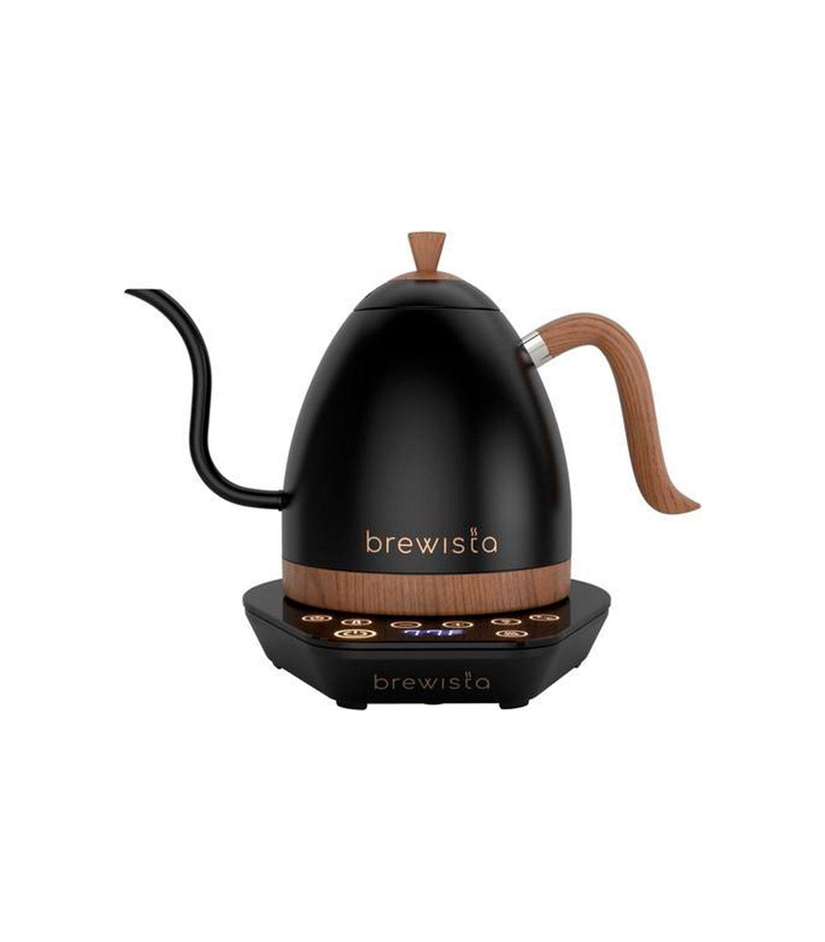 Hervidor de agua negro con mango de madera brewista artisan. Kettle eléctrico con cuello de cisne