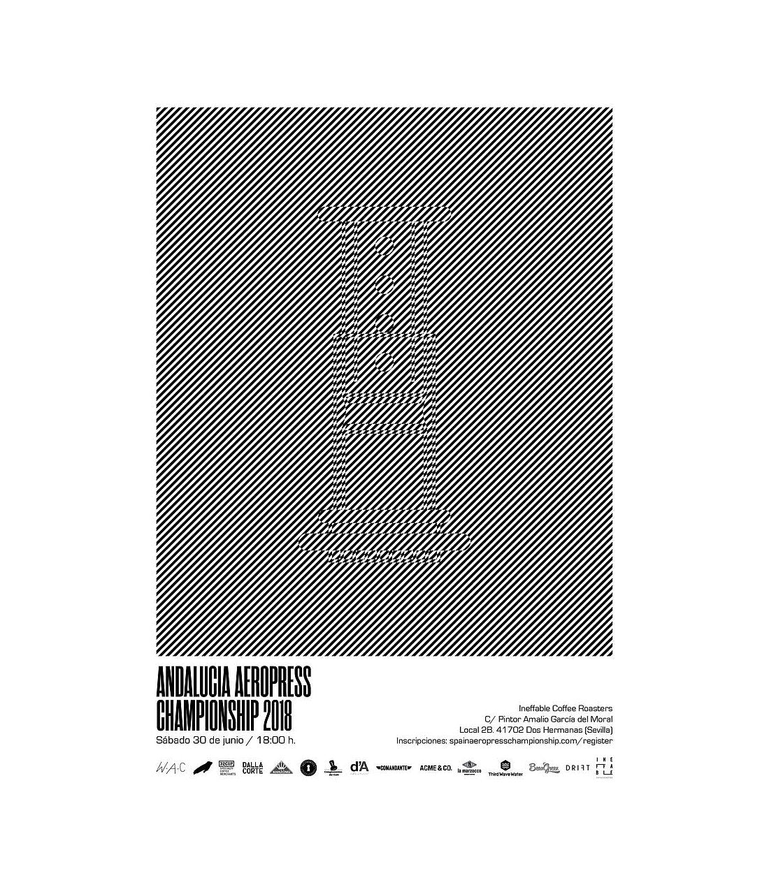 Cartel AeroPress 2018. Regional Andalucía 2018. Enmarcado - Blanco & Negro. Papel Verjurado 110gr.